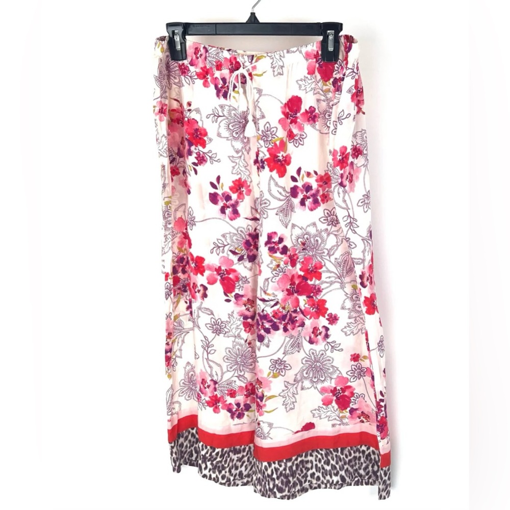 KENSIE Lounge Boho Floral/Leopard Flowing Drawstring Wide Leg Crop Pajama Pant M